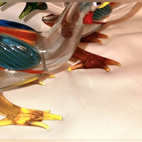 Set Of 2 Handblown Glass Bird Chicken Figure Multi Color Rooster Exotic Bird - Picture 5 of 12